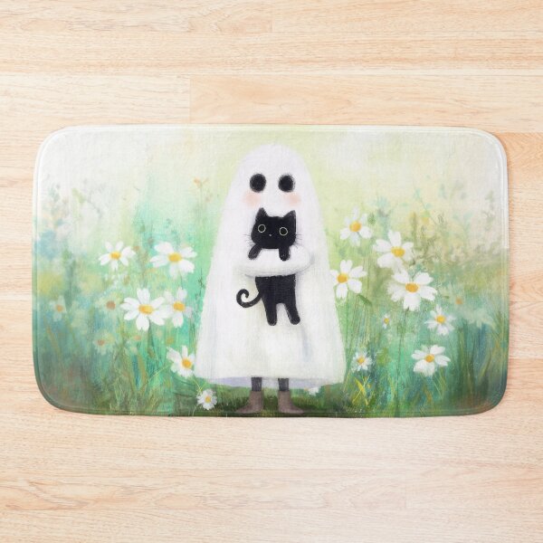 Item preview, Cute Ghost Holding Black Cat in a Dreamy Daisy Meadow Glow designed and sold by UtArt.