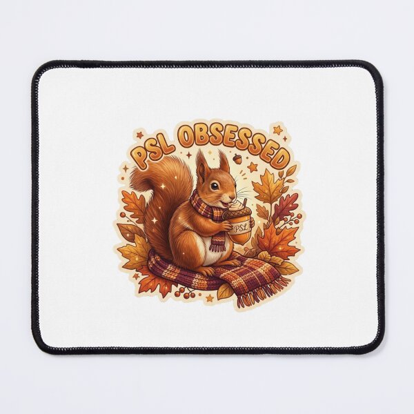 Item preview, "PSL Obsessed" Cozy Squirrel Drinking Pumpkin Spice Latte Sticker designed and sold by Vibe Glue.