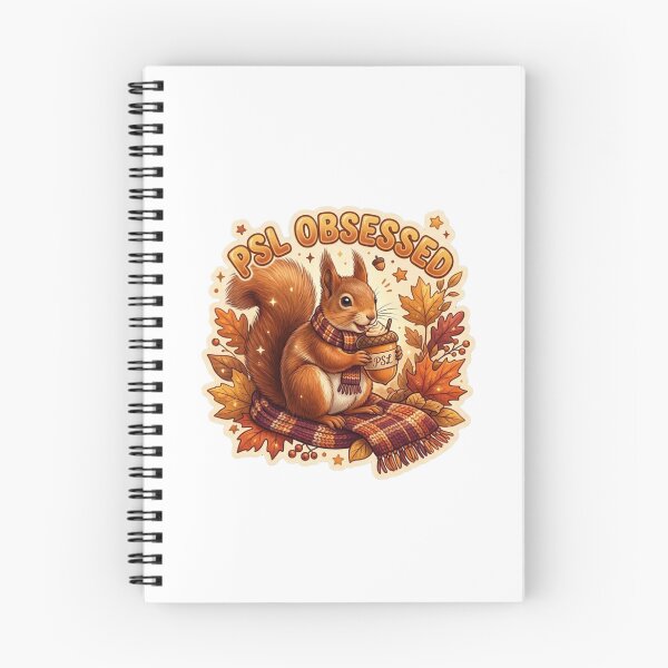 Item preview, "PSL Obsessed" Cozy Squirrel Drinking Pumpkin Spice Latte Sticker designed and sold by Vibe Glue.