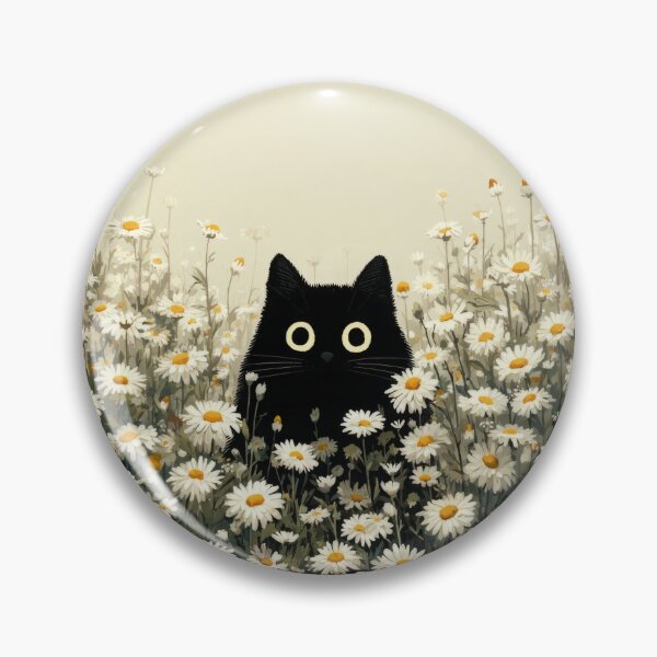 Item preview, Black Cat in Daisies with Cute Floral Cottagecore Mood designed and sold by UtArt.