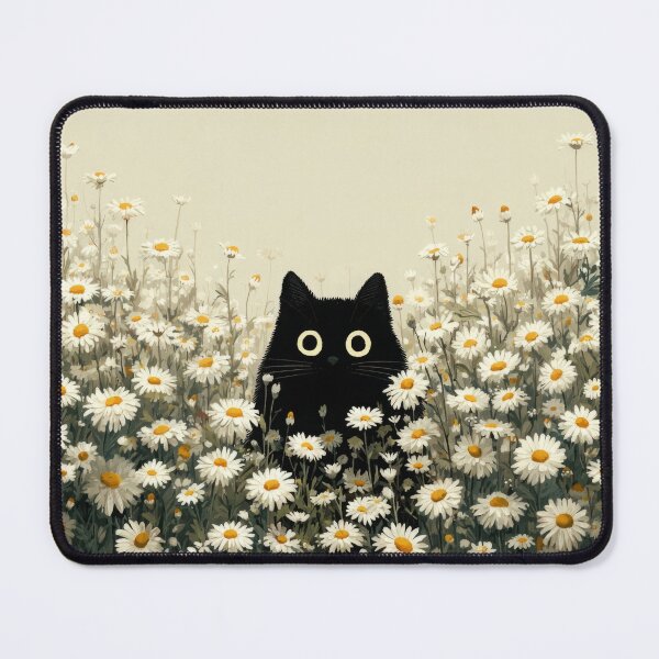 Item preview, Black Cat in Daisies with Cute Floral Cottagecore Mood designed and sold by UtArt.