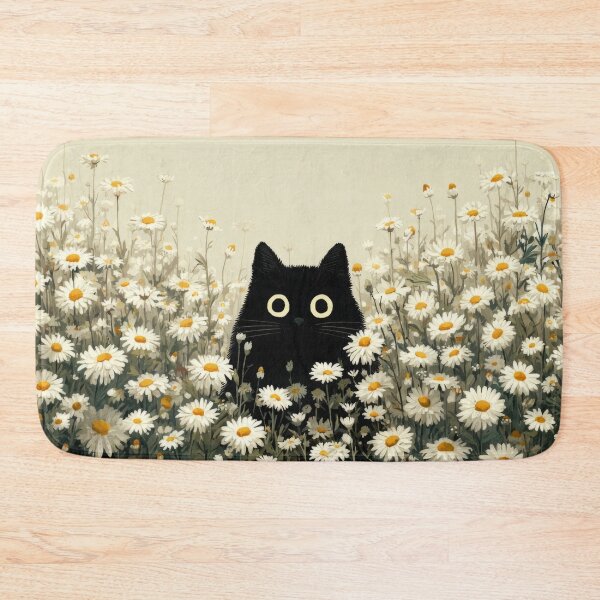 Item preview, Black Cat in Daisies with Cute Floral Cottagecore Mood designed and sold by UtArt.