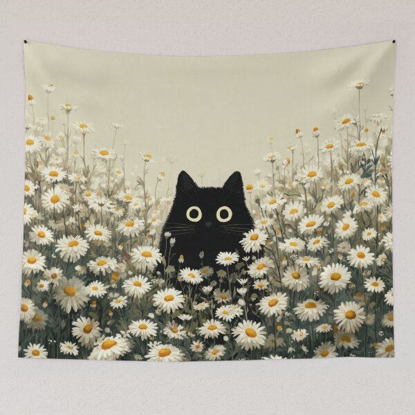 Item preview, Black Cat in Daisies with Cute Floral Cottagecore Mood designed and sold by UtArt.