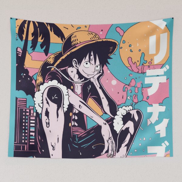 Item preview, Vaporwave Beach Day Luffy  designed and sold by AnimeArsenalPrints.