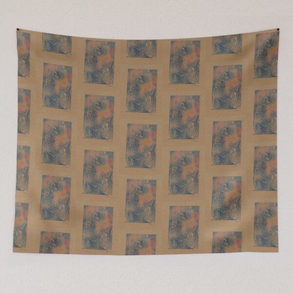Item preview, Chicken lino print (Blue/pink on brown card) designed and sold by Life's eye Art and photography.