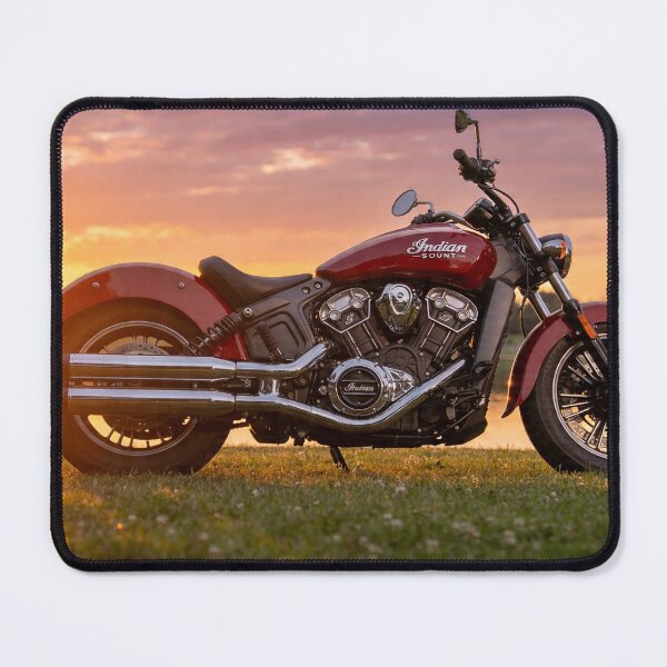 Item preview, Red Indian Scout Sixty motorcycle at the park with sunset and lake view designed and sold by BlareBlare.