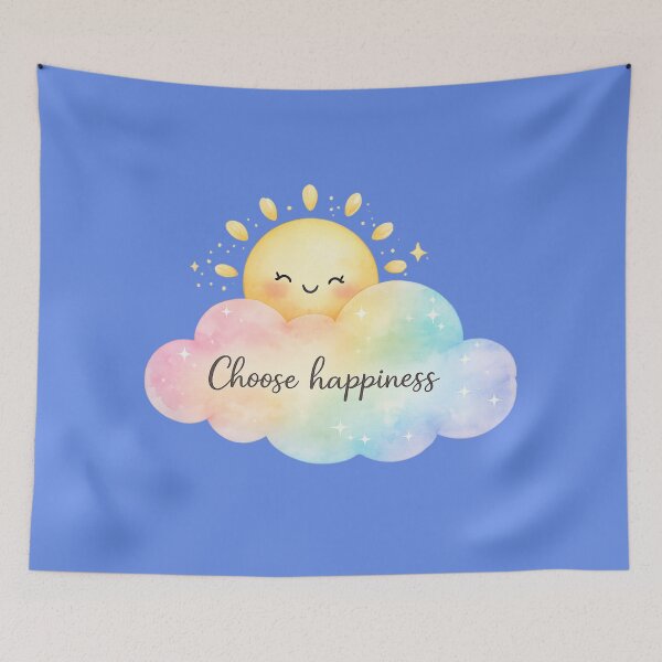 Item preview, Pastel Watercolor Sun Cloud Icon with “Choose Happiness” Quote (Transparent Background) designed and sold by StickyDelights.