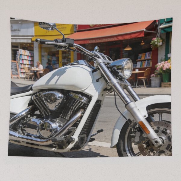Item preview, white chopper parking at the street in the city designed and sold by BlareBlare.