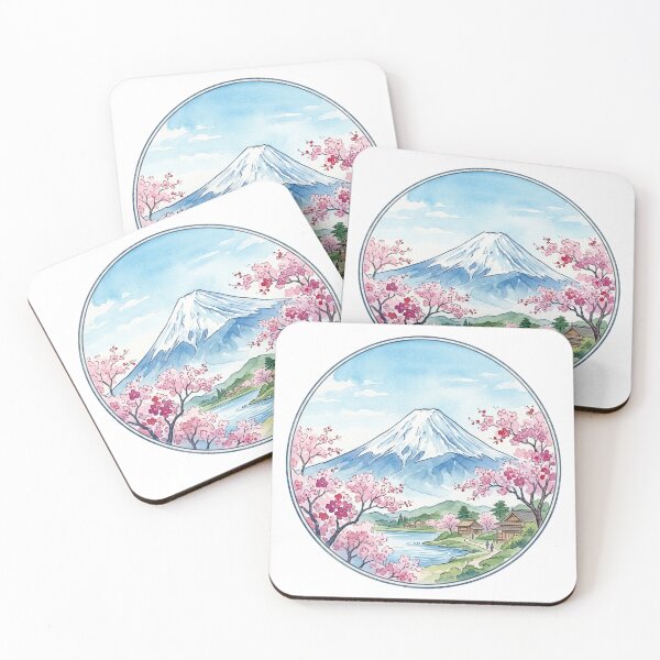 Item preview, Watercolor Mt. Fuji with Cherry Blossoms in Circular Frame designed and sold by Fuji-JAPAN.