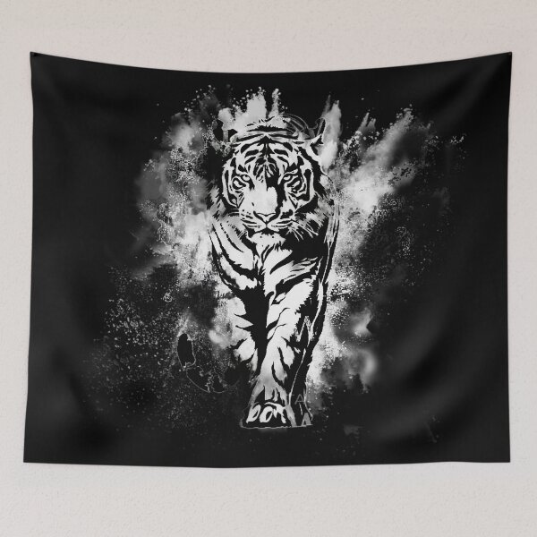 Item preview, Fierce Walking Tiger Smoke Black White Graphic design  designed and sold by StyleBloomes.