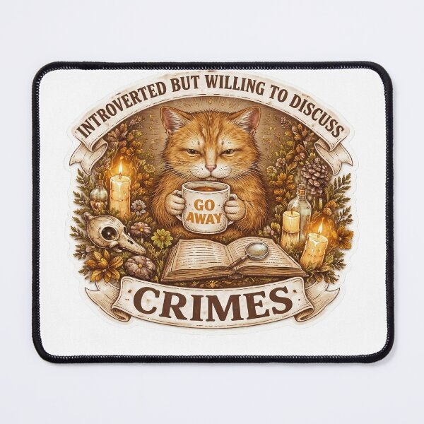 Item preview, Introverted Cat Discussing Crimes with "Go Away" Mug Sticker designed and sold by  Artify Lab.