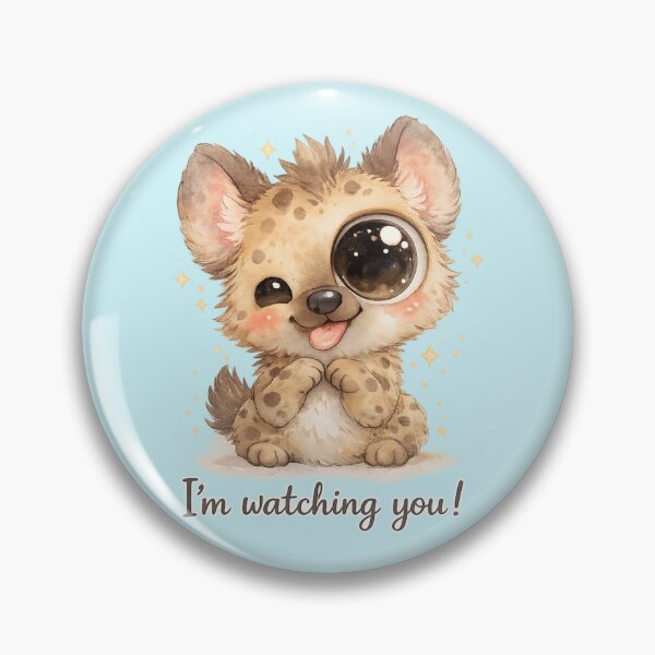 Item preview, Funny Big-Eyed Hyena Pastel Watercolor Icon with “I’m Watching You!”  designed and sold by StickyDelights.