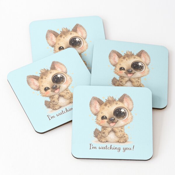 Item preview, Funny Big-Eyed Hyena Pastel Watercolor Icon with “I’m Watching You!”  designed and sold by StickyDelights.