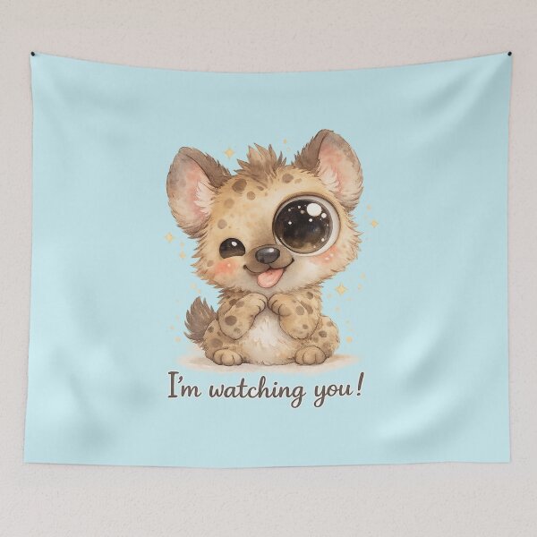 Item preview, Funny Big-Eyed Hyena Pastel Watercolor Icon with “I’m Watching You!”  designed and sold by StickyDelights.