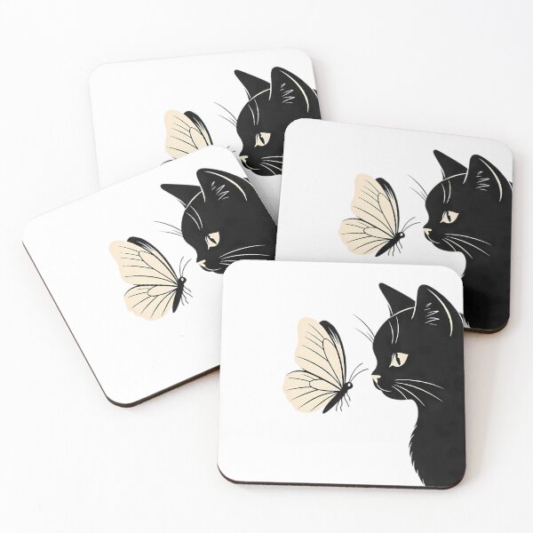 Item preview, Curious Black Cat and Butterfly Minimalist Peeking Feline designed and sold by HappyPatchEG.