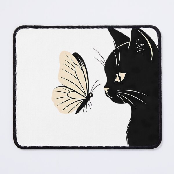 Item preview, Curious Black Cat and Butterfly Minimalist Peeking Feline designed and sold by HappyPatchEG.