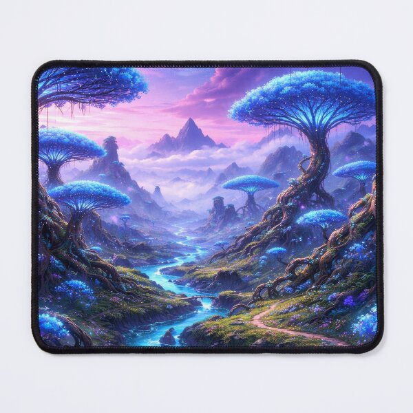 Item preview, Enchanted Fantasy Landscape – Magical Forest River, Dreamy Glow Trees, Mystical Nature Scenery, Ethereal World Art designed and sold by DrakariArt.