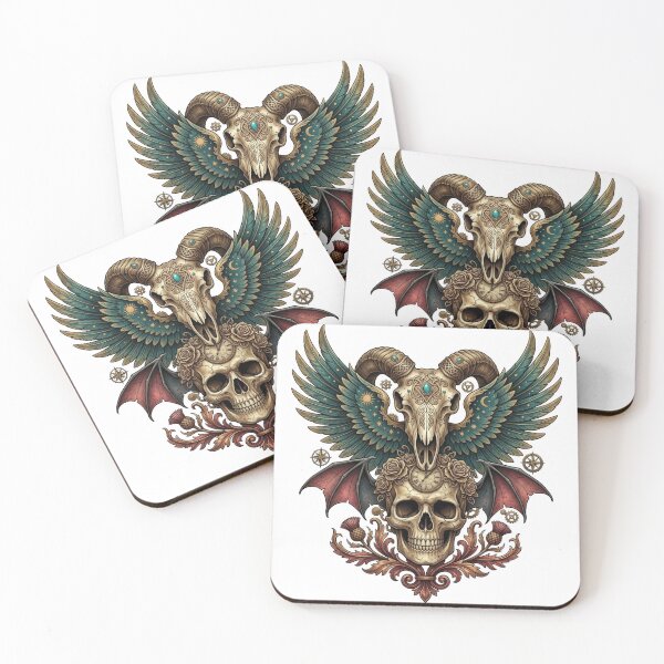 Item preview, Steampunk Gothic Skull Ram Skull Wings Thistle Sticker designed and sold by  Artify Lab.