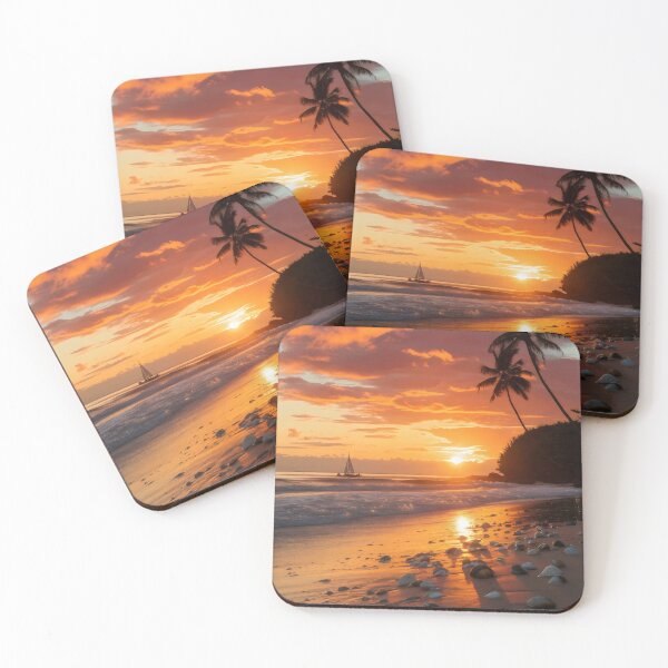 Item preview, Sunset on a tropical beach. designed and sold by MyHappyArtShop.