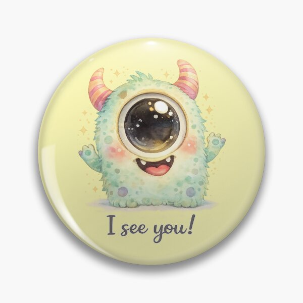Item preview, Funny Big Eye Monster Pastel Watercolor Icon with “I See You!”  designed and sold by StickyDelights.