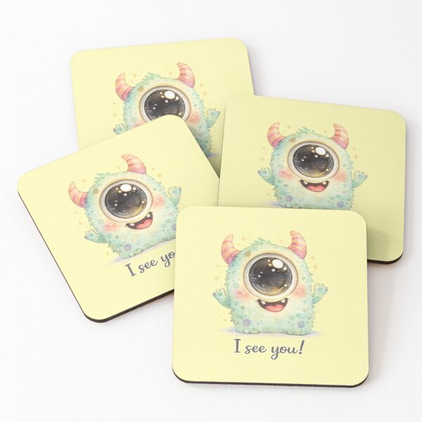 Item preview, Funny Big Eye Monster Pastel Watercolor Icon with “I See You!”  designed and sold by StickyDelights.