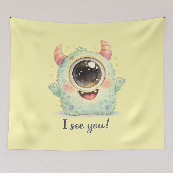 Item preview, Funny Big Eye Monster Pastel Watercolor Icon with “I See You!”  designed and sold by StickyDelights.