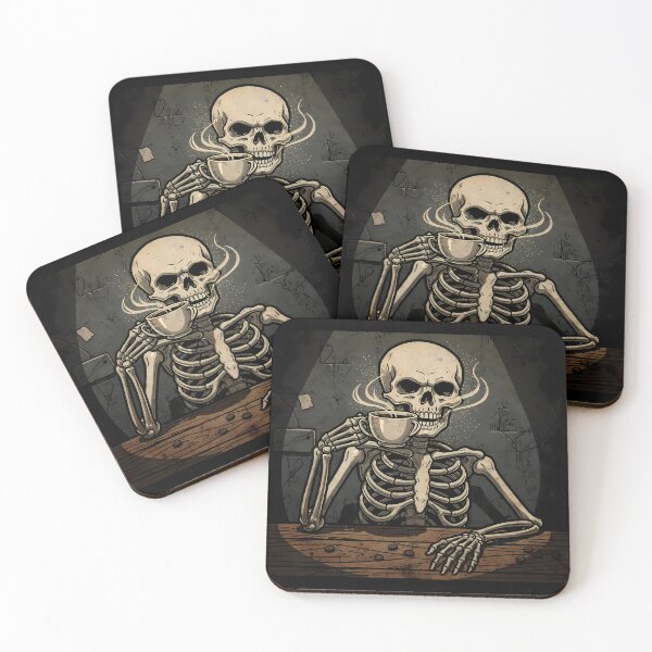 Item preview, Black Design Skeletons Enjoying Their Coffee Dark Humor designed and sold by ART ATTACK ZONE.