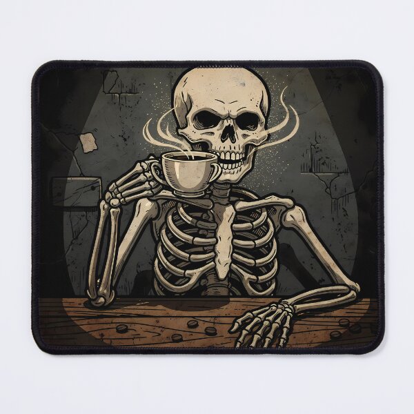 Item preview, Black Design Skeletons Enjoying Their Coffee Dark Humor designed and sold by ART ATTACK ZONE.