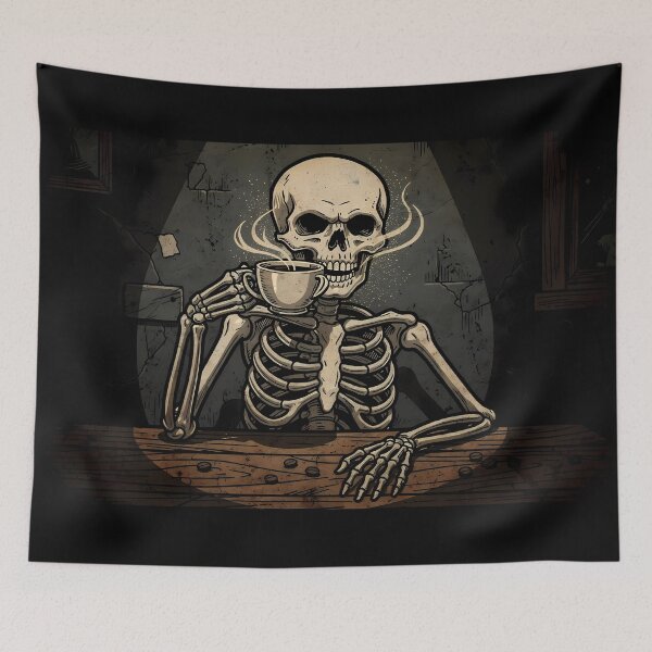 Item preview, Black Design Skeletons Enjoying Their Coffee Dark Humor designed and sold by ART ATTACK ZONE.