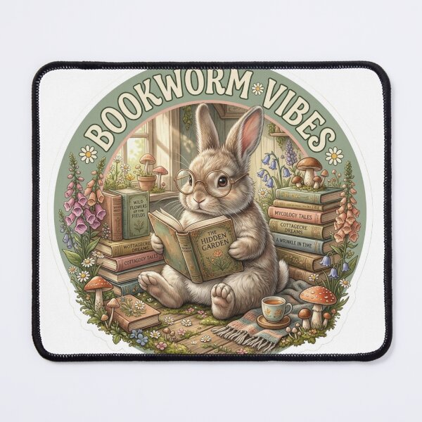 Item preview, Bookworm Vibes Bunny Sticker - Cozy Cottagecore Reading Rabbit Aesthetic designed and sold by Vibe Glue.