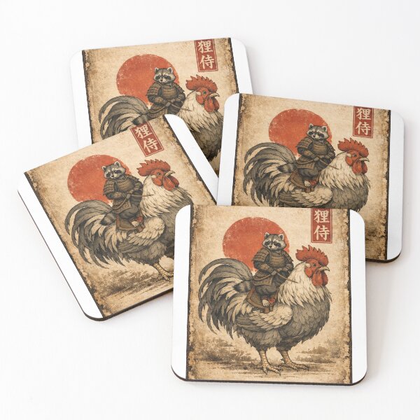 Item preview, Samurai Raccoon Riding Rooster - Funny Vintage Japanese Ukiyo-e Art designed and sold by YYoYY.