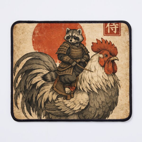 Item preview, Samurai Raccoon Riding Rooster - Funny Vintage Japanese Ukiyo-e Art designed and sold by YYoYY.