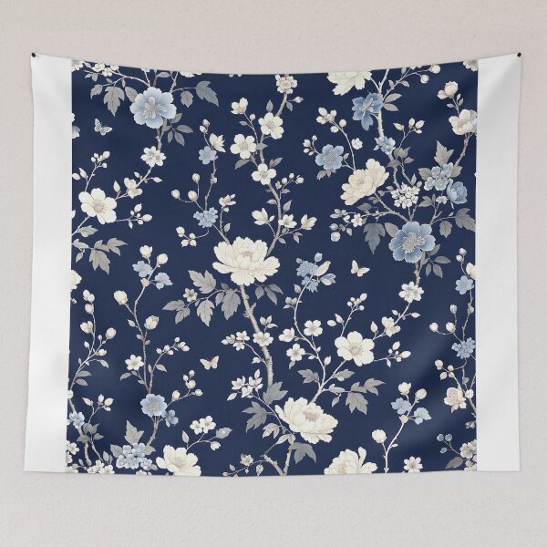Item preview, Midnight Blue Chinoiserie Floral Pattern – Elegant Vintage Botanical Design designed and sold by Hashola Designs.