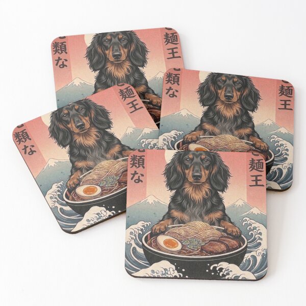 Item preview, Funny Long Haired Dachshund Japanese Ramen Noodles Vintage Kanagawa Wave designed and sold by FurryHavenPH.