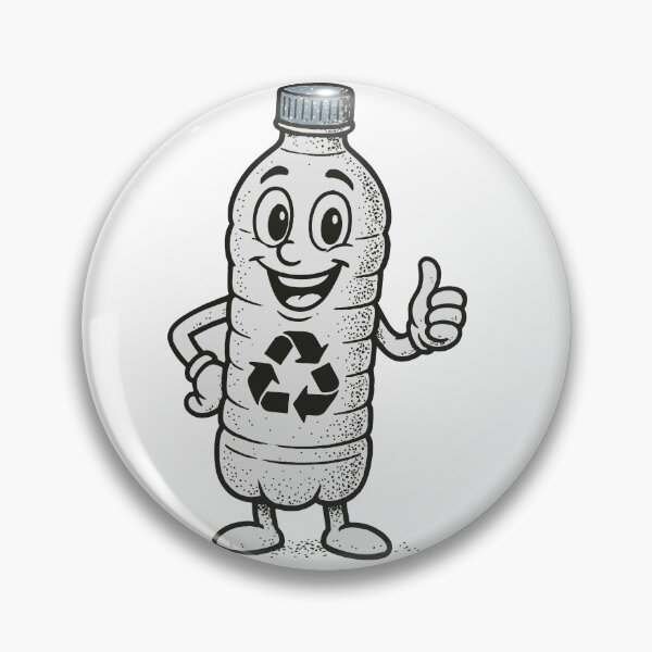 Item preview, Playful cartoon plastic bottle mascot smiling and giving a thumbs up, featuring a prominent recycle symbol and retro dotwork texture to promote recycling designed and sold by Dejbar.