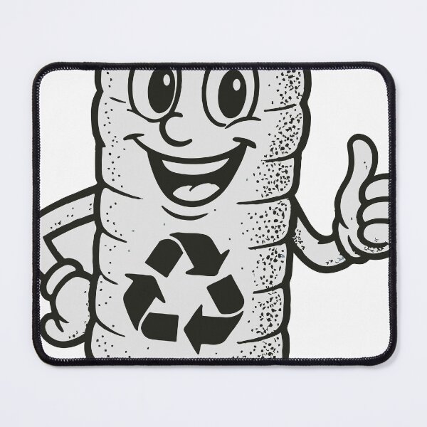 Item preview, Playful cartoon plastic bottle mascot smiling and giving a thumbs up, featuring a prominent recycle symbol and retro dotwork texture to promote recycling designed and sold by Dejbar.