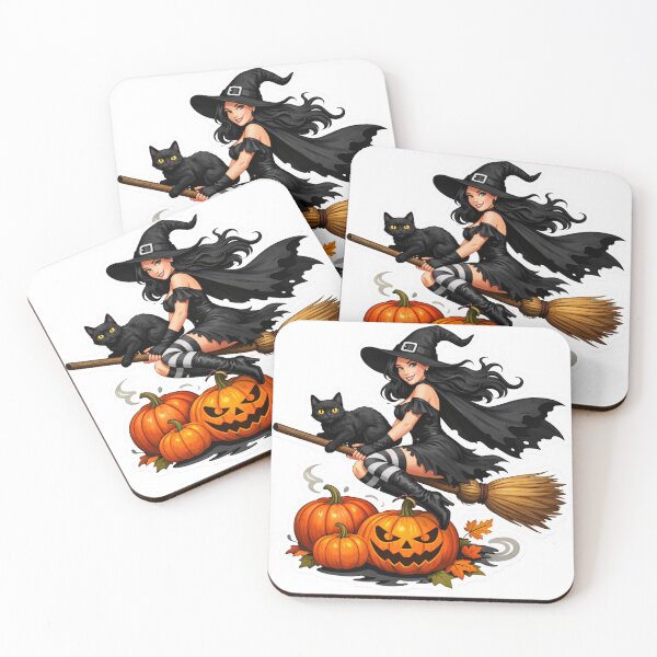 Item preview, Cute Halloween Witch with Black Cat Riding Broom designed and sold by Express Culture.