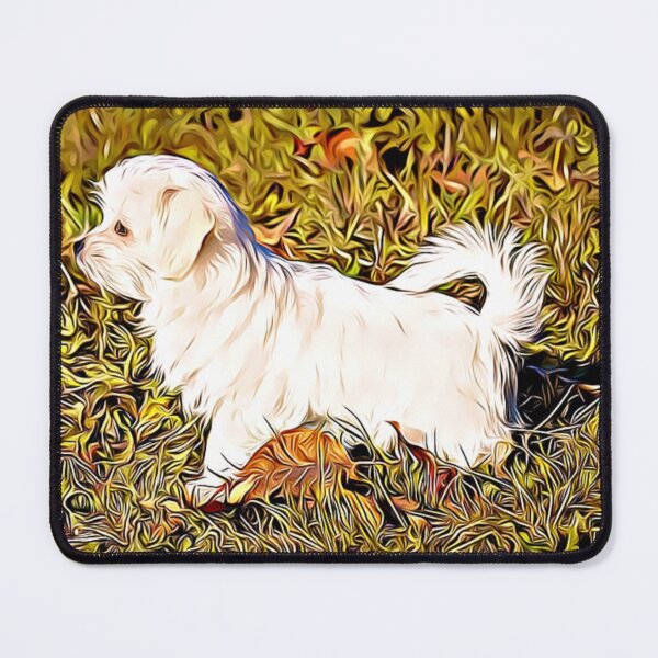 Aperçu de l'œuvre Un chien maltais blanc se tenant dans un champ d'herbe dorée. créée et vendue par ZoroDesign.