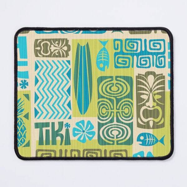Item preview, Retro Hawaii Tiki Chartreuse and Turquoise Blue Tropical Tapa Print designed and sold by RetroMaggie.
