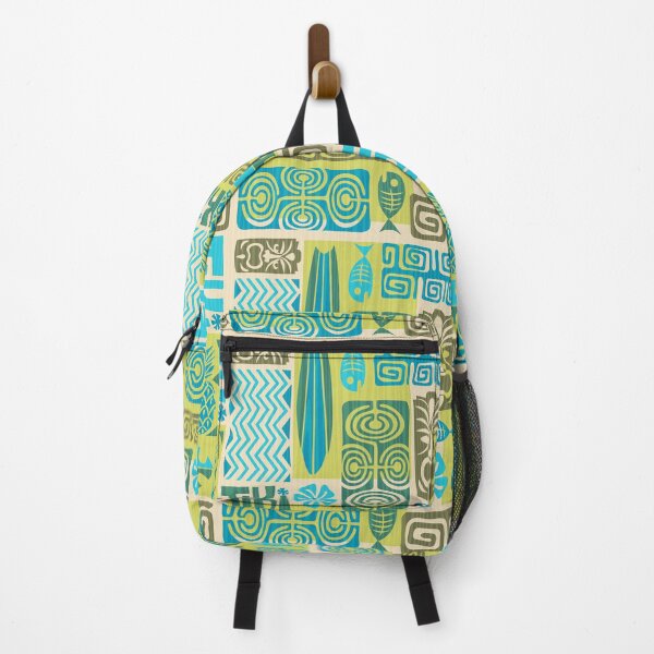 Item preview, Retro Hawaii Tiki Chartreuse and Turquoise Blue Tropical Tapa Print designed and sold by RetroMaggie.
