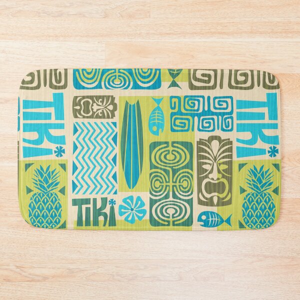 Item preview, Retro Hawaii Tiki Chartreuse and Turquoise Blue Tropical Tapa Print designed and sold by RetroMaggie.
