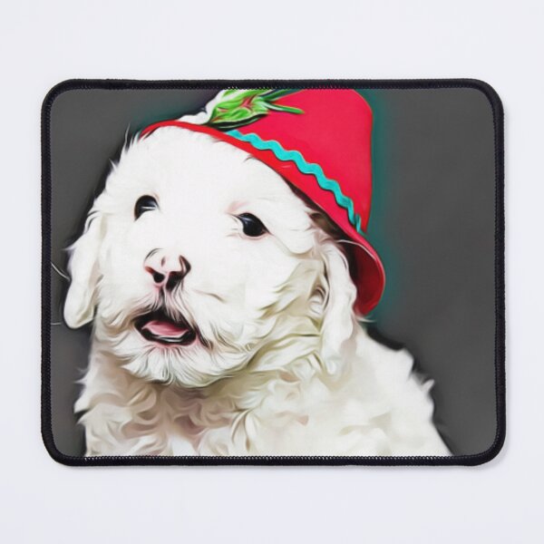 Item preview, A fluffy white puppy wearing a festive red hat. designed and sold by ZoroDesign.