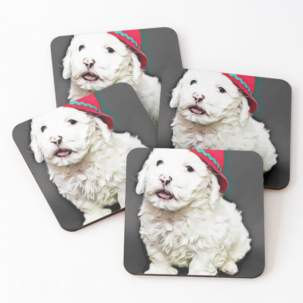 Item preview, A fluffy white puppy wearing a festive red hat. designed and sold by ZoroDesign.
