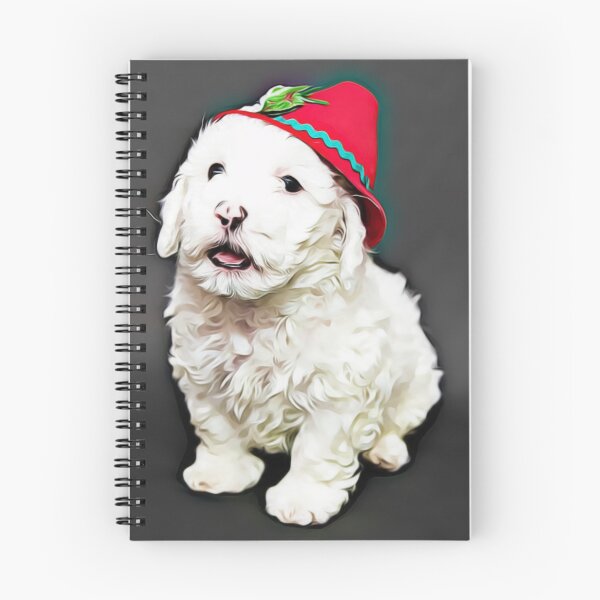 Aperçu de l'œuvre Un chiot blanc duveteux portant un chapeau rouge festif. créée et vendue par ZoroDesign.