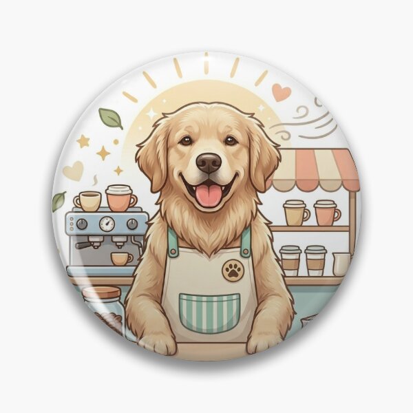 Item preview, TITLE: Cute Smiling Dog Coffee Barista in Cozy Street Café Sticker designed and sold by wildbest.