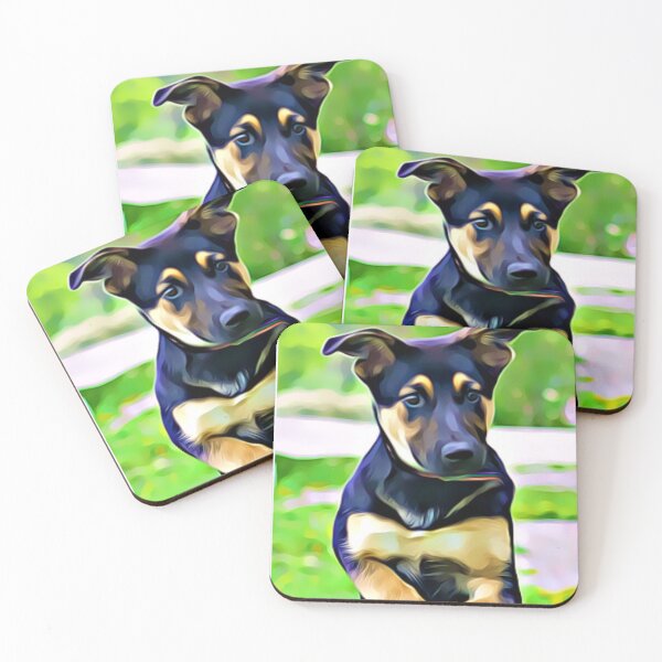 Item preview, A black and tan puppy resting its paws on a wooden rail. designed and sold by ZoroDesign.