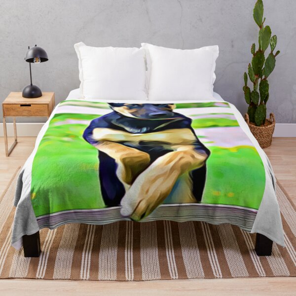 Item preview, A black and tan puppy resting its paws on a wooden rail. designed and sold by ZoroDesign.