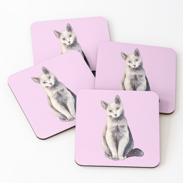 Item preview, RETRO CAT PORTRAIT with Blue Green Eyes on Pastel Pink Background designed and sold by BlueberrySwan.