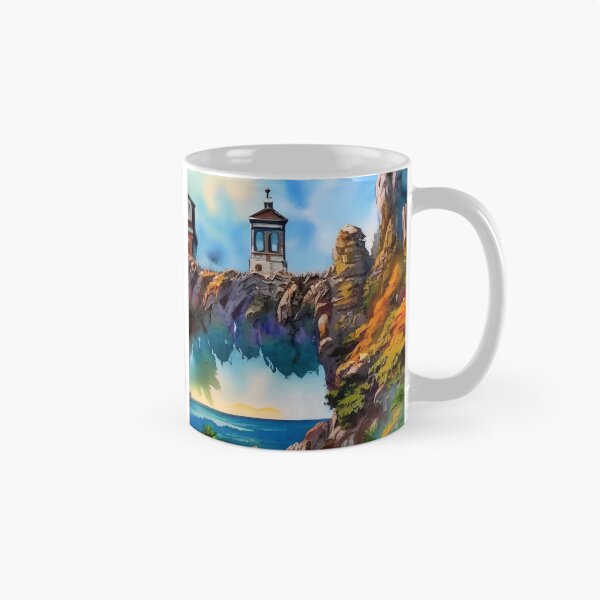 Item preview, Surreal Floating Cliffs Lighthouse Watercolor designed and sold by Serene Strokes Art.