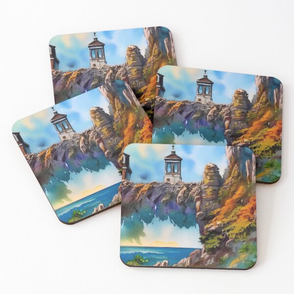 Item preview, Surreal Floating Cliffs Lighthouse Watercolor designed and sold by Serene Strokes Art.
